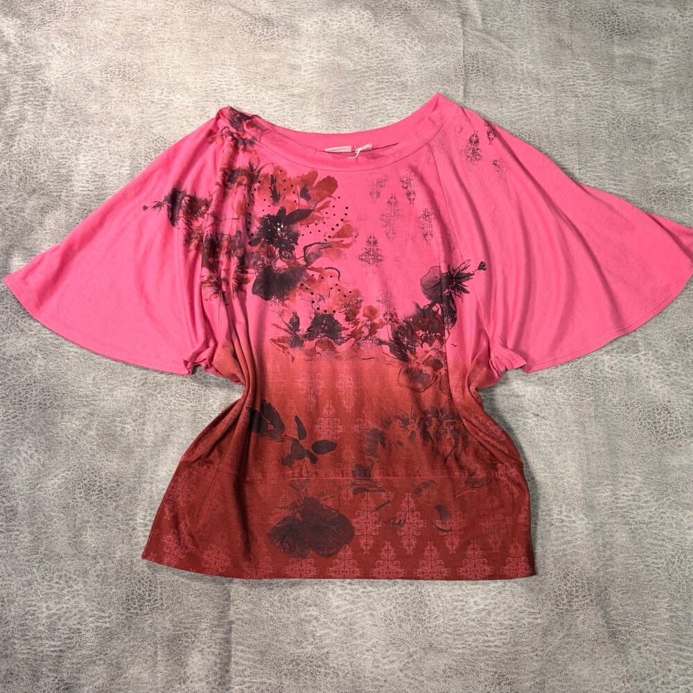 Y2k Pink Graphic Flowy Blouse